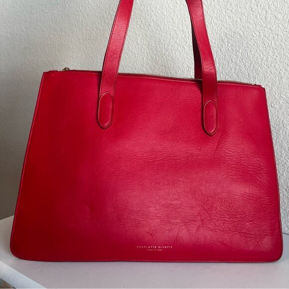 CHARLOTTE OLYMPIA Red Clear Laptop Work Tote Shoulder Bag + Pouch - Picture 4 of 14